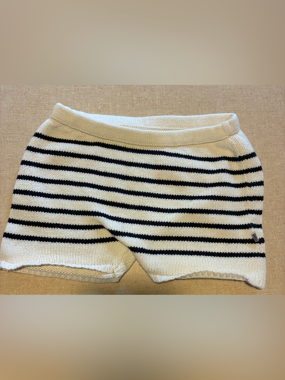 Oeuf Cream and Navy Striped Cotton Knit Shorts